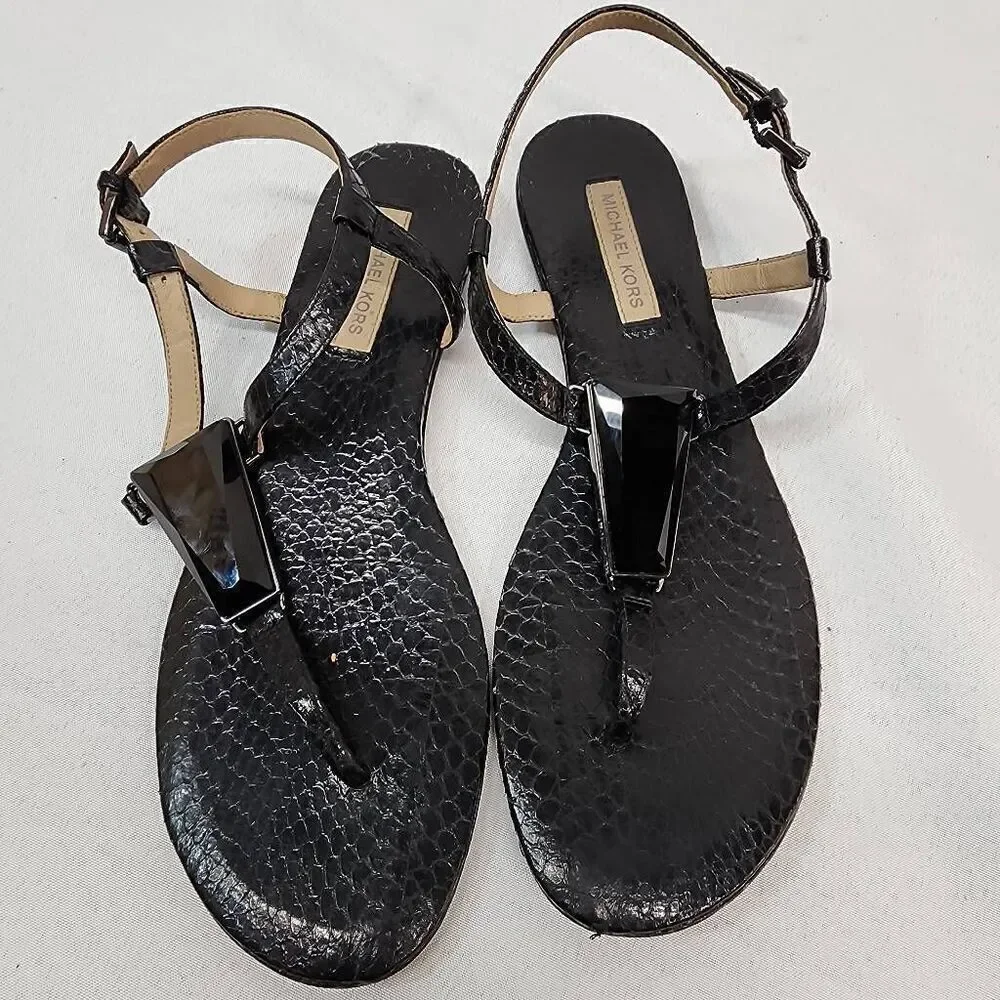 Michael Kors Collection Size 6.5 EU 37 Hanne Snakeskin Sandal Black